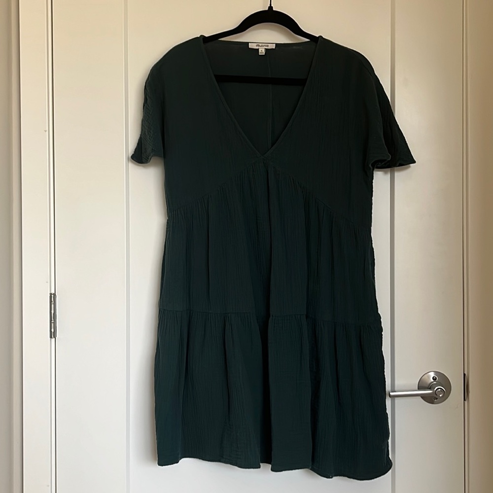 Madewell Dark green cotton v neck tier dress